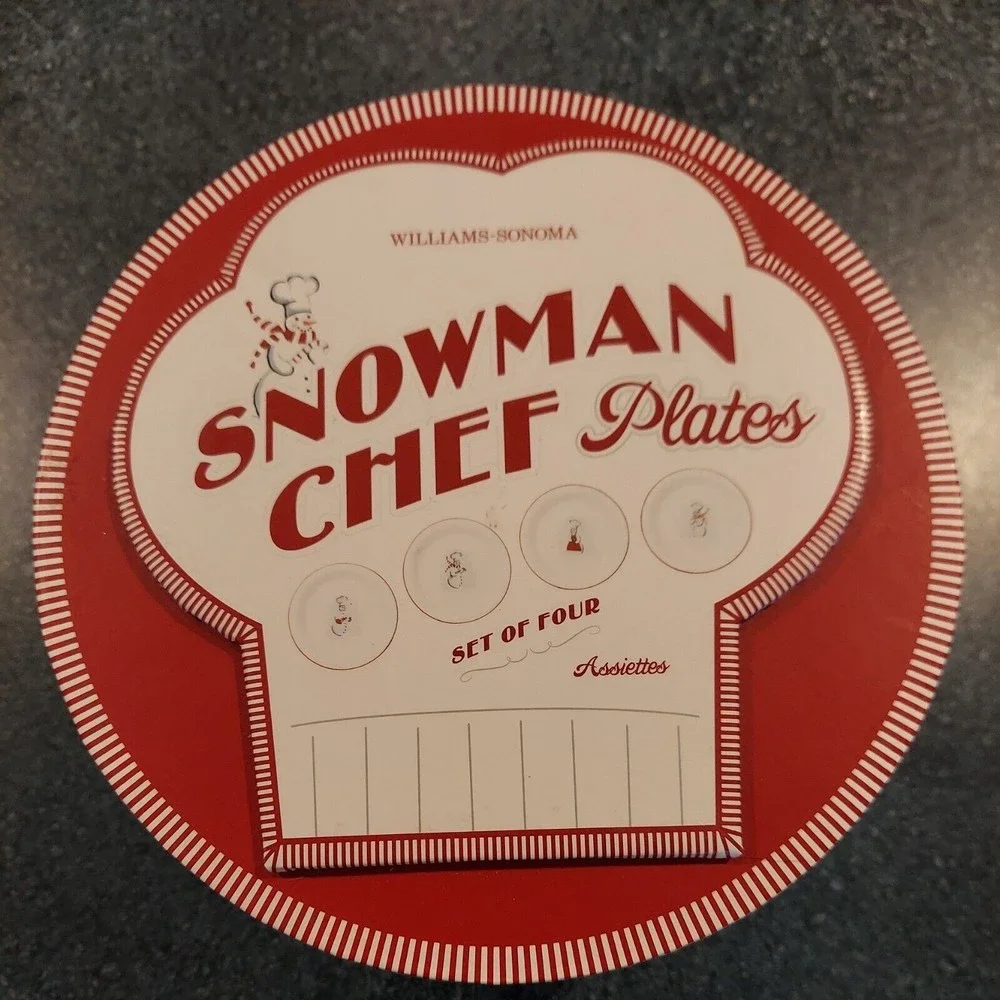 Set Of 4 Williams Sonoma Snowman Chef Dessert Plates New In Box